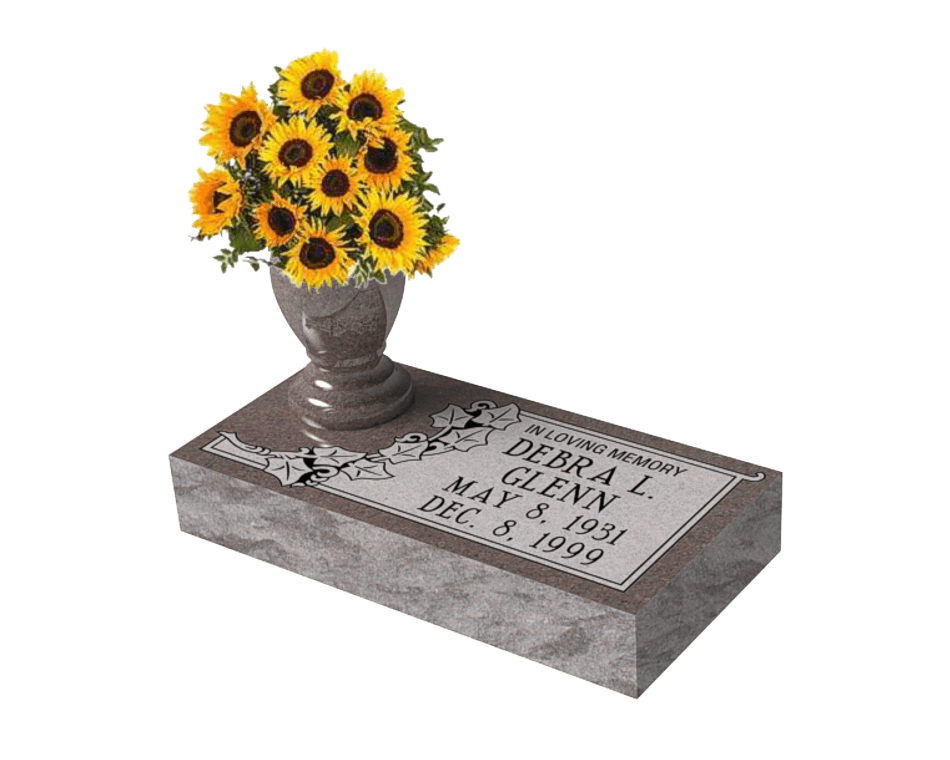 Headstone - Single Flat Grass Marker - Red/Black/Pink - 2ft x 1ft x 4 in