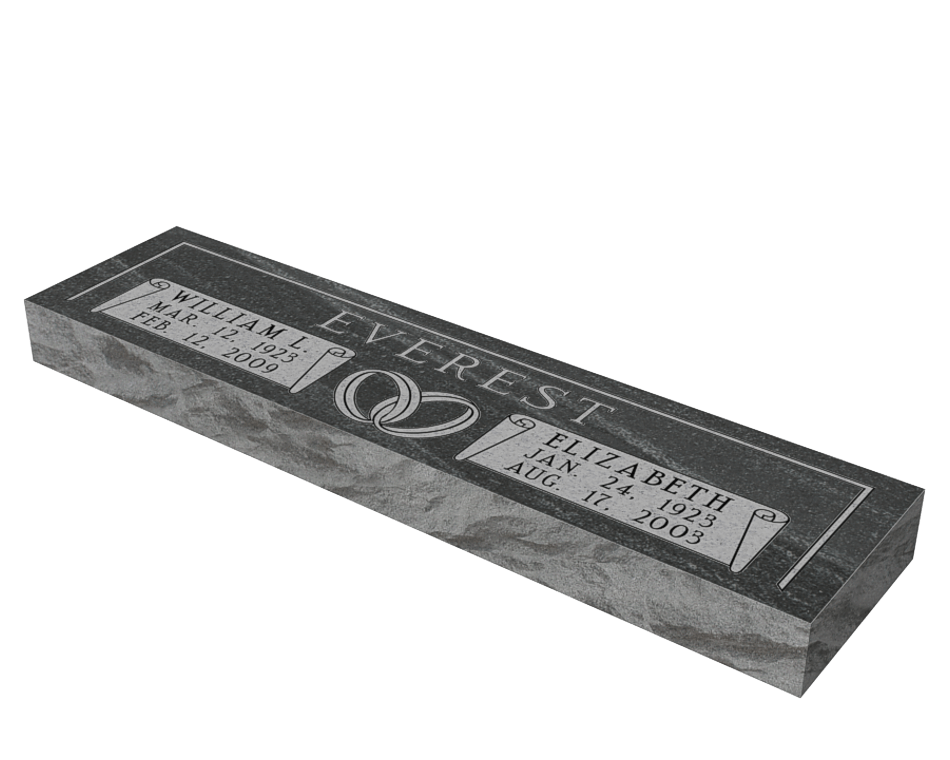 Headstone - Large Companion Double Flat Grass Marker - Grey - 6.0ft x 1.2ft x 4 in