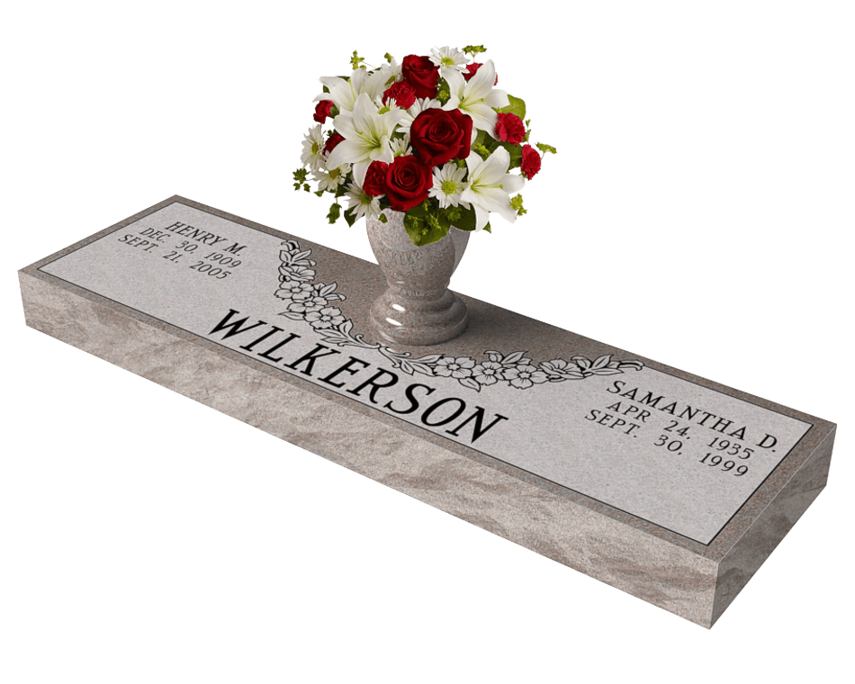 Headstone - Larger Flat Grass Marker - Red/Black/Pink - 2.6ft x 1.2ft x 4 in